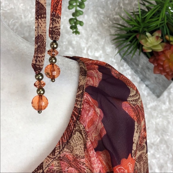 Boston Proper Boho Print Bead Tasseled Empire Waist Peasant Top Size 4 - Picture 2 of 9